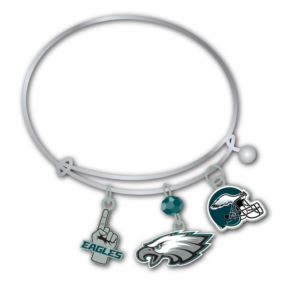 NFL Eagles Bracelet 3 Charm Womens Silver jewelry Philadelphia Bangle Bead